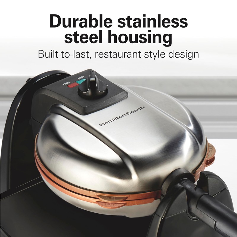 Hamilton Beach Belgian Waffle Maker with Removable PFAS-Free Durathon Nonstick