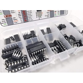 IC Assortment Box 75 pcs, PC817c, NE555, LM358, LM324, JRC4558D, LM393, LM339, NE5532, LM386, PT2399, TDA2822, TDA2030A, UC3842AN, UC3843AN, ULN2803APG, ULN2003AN and Sockets
