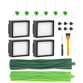 Brushes replacement parts for iRobot Roomba E & I series i7 i7+ i3 i3+ i4+ i6 j7 j7+ E5 E6, accessories compatible with roomba, 1 rubber brushes, 4 high-performance filters, 6 side brushes