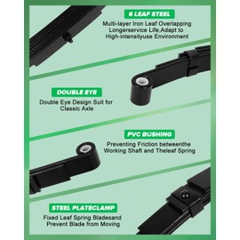 2 Pack Trailer Leaf Springs 6-Leaf Double Eye Spring Suspension Kit + 7" Long U-Bolts Trailer Leaf Springs 7000lbs Capacity fit for Vehicles Trailers Boats