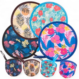 MIJOMA Set of 4 Foldable Bag Fans with Storage Bag - Hand Fan to Go, Compact & Lightweight, Diameter 20 cm, Ideal for Travel, Travel & Festivals (Botanic Breeze)