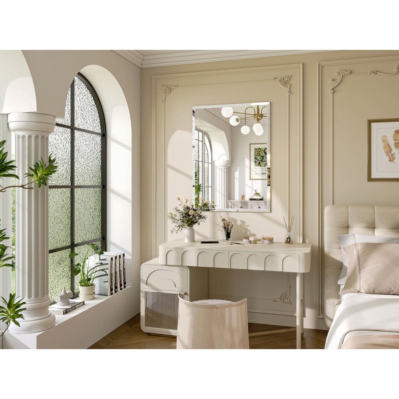 Frameless Bathroom Mirror, 18" x 26" Beveled Wall Mirror