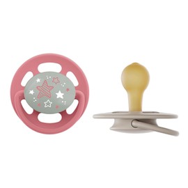 NIP Cherry Round Dummy Night 0-6 Months, Luminous Dummy, from Birth 0+ Months, Glows in the Dark, Pack of 2, Still-Friendly and Sustainable