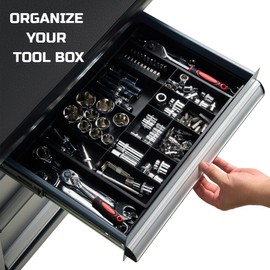 ONREVA Tool Box Organizer Tray Divider Set, Expandable Large Toolbox Storage Tray Kit, Rolling Tool Chest Drawer Bins, Hardware Screwdrivers Pliers Organization, 2pcs low profile Trays.