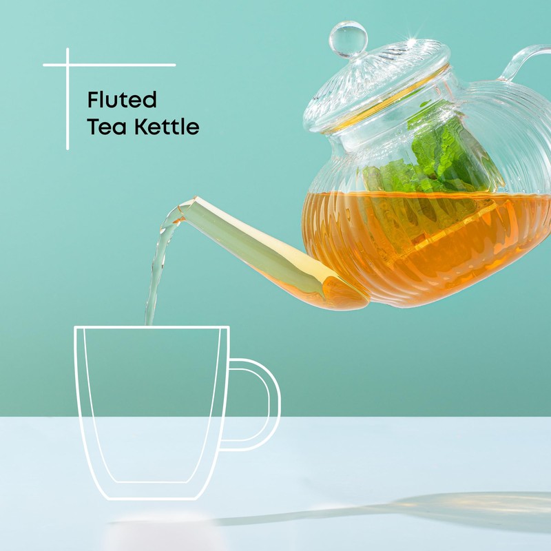 JoyJolt Fluted Glass Teapot Set 33.8oz w/Double Wall Glasses 13.5oz,