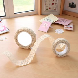 Beige 2 Yards Self-Adhesive Lace Washi Tape – Cotton Fabric Ribbon Trim, Decorative Sticky Tape for DIY Crafts, Scrapbook, Card Making, Wedding Album, and Embellishment Projects, Ribbons