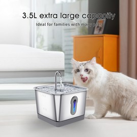 Battery Operated Cat Water Fountain, 3.5L/118oz Stainless Steel Dog Water Fountain with Motion Sensor, Automatic Wireless Water Dispenser Indoor for Pets with Water Level Window, Multi-Filtration
