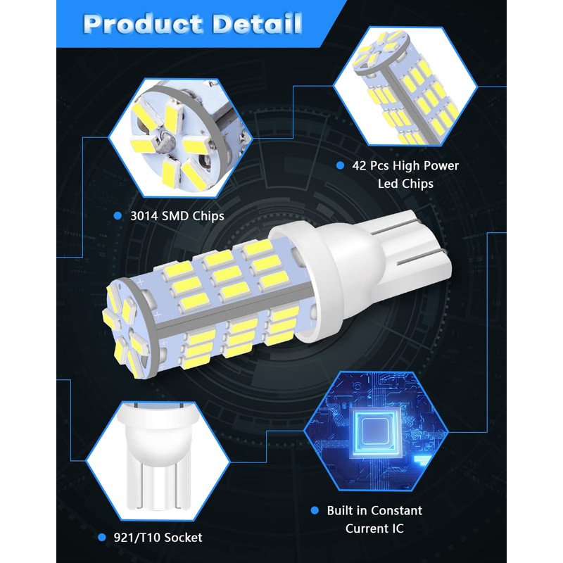 JEFLYM C921 921 912 LED RV Bulbs,Super Bright White T10