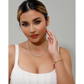 Lulu Mel Tennis Necklace for Women Men, 3.0/4.0/5.0mm Gold Plated Classic silver Tennis Chain Choker Necklace 16-24 Inches, Iced Out 5A Cubic Zirconia Stones Diamond Chain Lady Fashion Dainty Jewelry (16 Inch, 3mm, Gold)