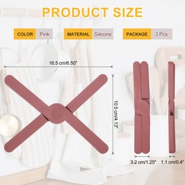 uxcell 3 Pcs Foldable Silicone Trivet, Trivet Mats for Hot Pots and Pans, Expandable Anti-Slip Heat-Resistant Pad Pot Holder for Dishes Cups Kitchen Countertop Tabletop, Pink