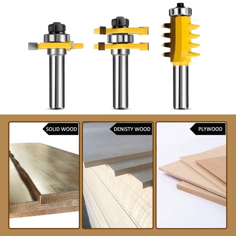 3PCS 1/2 Inch Shank Router Bit Set, Reversible Finger Joint