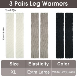 Hopton 3 Pairs Leg Warmers Ladies, Knitted Leg Warmers for Women, Calf warmers, Chunky Winter Long Leg Warmers Ladies, Fashion Leg Warmer for Yoga Party(Black,White,Grey) (Extra Large)