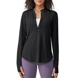 G4Free UV Shirts for Women Long Sleeve Running Workout Tops Lightweight Athletic Hiking Golf Shirts Quick Dry Rash Guard (Black, M)