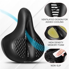 BUCKLOS Comfortable Bike Seat Cushion for Men Women Wide Bicycle Saddle Soft Memory Foam Padded Replacement Seats Fit for Peloton, Exercise Bikes, Ebike,Cruiser