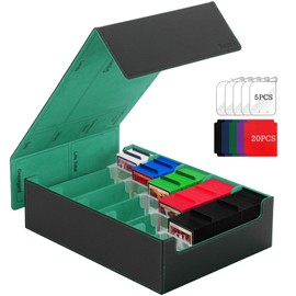 Trading Card Storage Box, 3800+ Card Box with 20 Colorful Dividers&5 Card Supporters, Leather Magnetic Closure Card Deck Box, Card Storage Box for YuGiOh, MTG, Sport Cards, Black/Green