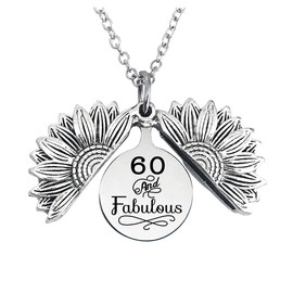 YALLNASL 60 and Fabulous Birthday Gifts for Women Sunflower Locket Necklace 60th Birthday Gift Ideas for Mom 60 Years Old Birthday Gifts for Women Grandma Sisters Pendant Necklace