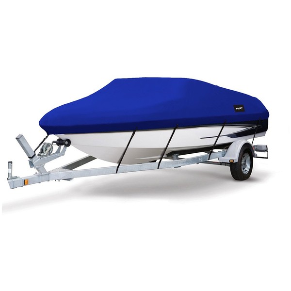 MSC Heavy Duty 600D Marine Grade Polyester Canvas Trailerable Waterproof Boat Cover,Fits V-Hull,Tri-Hull, Runabout Boat Cover (Model D - Length:17'-19' Beam Width: up to 96", Pacific Blue)
