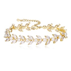 Clearine Cubic Zirconia Wedding Bridal Bracelet for Brides Bridesmaids Elegant Simulated Pearl Tennis Bracelet for Women Prom Jewellery, Cubic Zirconia