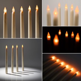 WYZworks 48 Pack, 11" LED Flameless Ivory Real Wax Taper Flickering Candles Lights, Battery Operated Candlesticks for Holiday Christmas Valentine Menorah Candelabra Home Wedding Window Decor