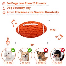 Petinstinct Dog Toys, Rugby Squeaky Dog Toys for Aggressive Chewers, Rubber Tough Dog Toy Ball, Durable Football Dog Toys for Small Medium Dog Breeds, Dog Chew Toys, Orange, Small