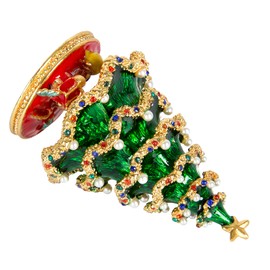 QIFU-Hand Painted Enameled Christmas Tree Decorative Hinged Jewelry Trinket Box Unique Gift for Home Decor