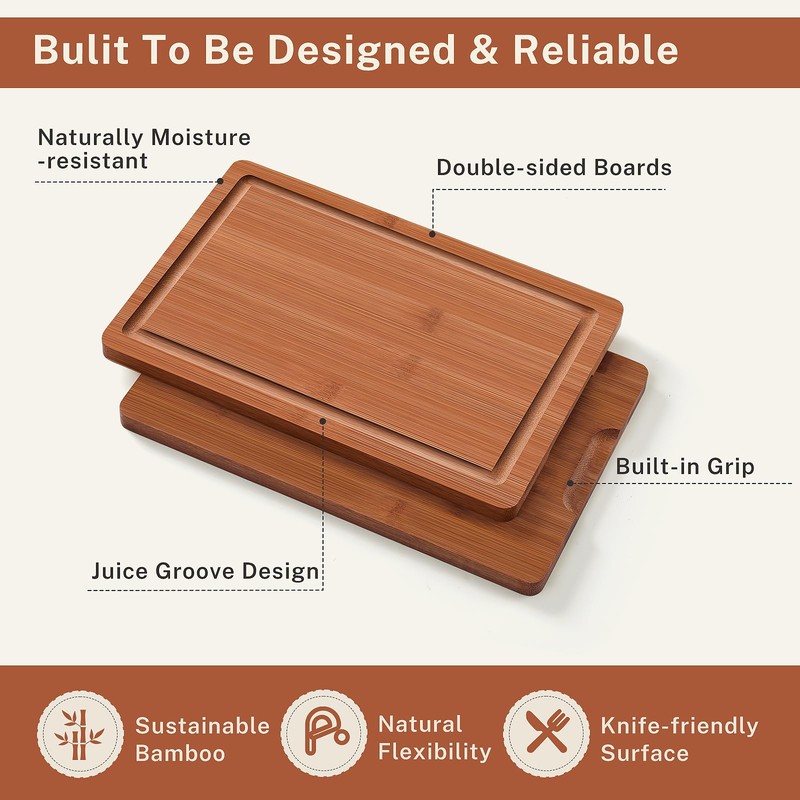 Snuvid Bamboo Cutting Board Set of 3, Wood Cutting Boards