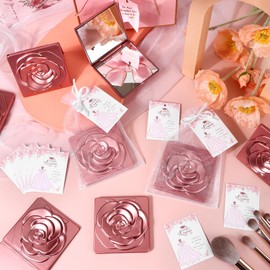 WZSTNBLA 50 Sets Quinceanera Party Favors for Guests Rose Shape Mirrors Compact Pocket Mirrors Quinceanera Cards Thank You Gift and Organza Bags for Sweet Birthday Wedding Party Guests Souvenir Gift