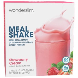 WonderSlim Meal Replacement Shake, Strawberry Cream, 15g Protein, 24 Vitamins & Minerals, Gluten Free (7ct)