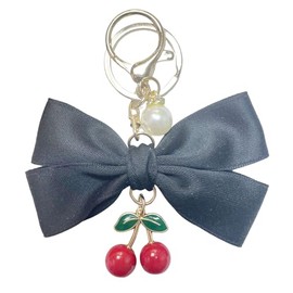 GIKILEE Cherry Purse Charms Bow Keychain Bag Handbag Car Key Chain Cute Bowknot Key Ring Black Red White Charm Pendant -Black
