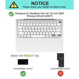 Korean Silicone Keyboard Cover for MacBook Air 13.3" 13" 2020 with M1 Processor (Model A2337) Touch ID Compatible with MacBook Air 13in A2179, Keyboard Skin Protector (White)