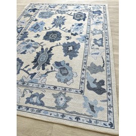 Navy Blue Oushak Runner Rug, Modern Runners, Vintage, Turkish, Eclectic, Floral, Pastel, Washable, Long Runner Rugs for Hallway, Kitchen, Living Room, Bedroom, Kitchen, Bathroom, 2'5"x13'