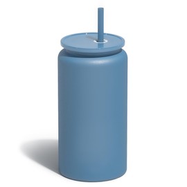 UIRZOTN 16oz Glass Cups With Lids and Straws, Stainless Steel Beer and Iced Coffee Cup, Smoothie Drinking Cup, Dark Blue (Textured Matte Finish, Not Sublimatable)