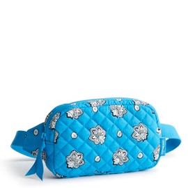 Vera Bradley Premium Cotton Mini Belt Bag, Blue and Silver Bandana Paisley