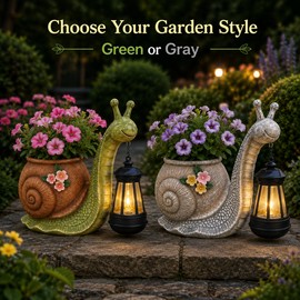 Solar Snail Planter Statue for Garden – Outdoor Resin Decor with Solar Lantern for Patio, Yard & Walkway