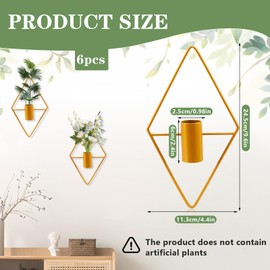 6 Pcs Plant Wall Decor Wall Hangings, Diamond Shape Hanging Wall Planters, Plant Hanging Wall for Bedroom Bathroom Living Room（Not Included Plants） (Gold)