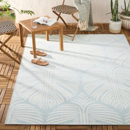 Tommy Bahama Lanai Palm Leaves Indoor Outdoor Area Rug, Leaf Tropical Design, UV Fade Resistant, Blue/Ivory, 7'10"x10'2"