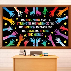 Justforjoyful We Can Change The World Bulletin Board Set Student Diversity Bulletin Board Decorations Colorful Handprint Themed Classroom Bulletin Boards Motivational Hands Cutouts School Wall Decor