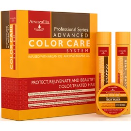 Advanced Color Care Sulfate Free Shampoo and Conditioner Set for Color Treated Hair with Argan Oil and Macadamia Oil By Arvazallia - Shampoo, Conditioner, and Deep Conditioner Hair Mask
