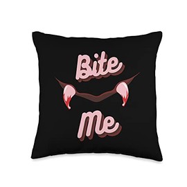 Bite Me Vampire Teeth with Blood Drops Throw Pillow