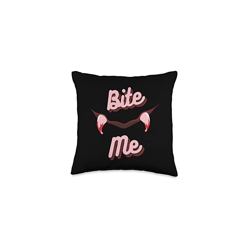 Bite Me Vampire Teeth with Blood Drops Throw Pillow