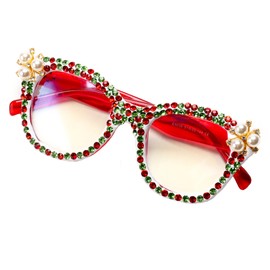 ICARA Oversized Christmas Bling Rhinestone Reading Glasses for Women Christmas Party Ladies Readers (red/green, 4, x)