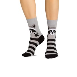 JNRB Women's Cotton Colored Crew Dress Novelty Funny Crazy Animal printed Socks, S-M (Little Raccoon)