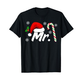 Mr And Mrs Christmas Hat Couple Matching Christmas Hats for Him and Her T-Shirt, black