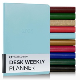 Gallery Leather Desk Weekly Monthly Planner 2026, Elegantly Bound Calendar Planner and Notebook with Stylish Gold-Gilded Page Edges, 12 Months - Caribbean Aqua - 8 x 5.5 "