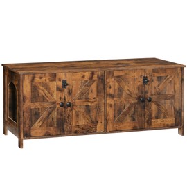 HOOBRO 47.2" Litter Box Enclosure for 2 Cats, Hidden Litter Box Furniture with Double Rooms, Wooden Cat Litter Box Enclosure, Dual Litter Box Design, Large Cat House for 2 Cats, Rustic Brown BF32MW01