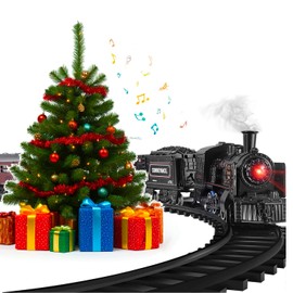 POCO DIVO Metal Classic Train Set, Christmas Tree Decoration Electric Railway Track Toy, Alloy Steam Locomotive Cargo Carriage, Smoke Sound Light Effect, Kids Boys Girls Gifts Adult Collection Model