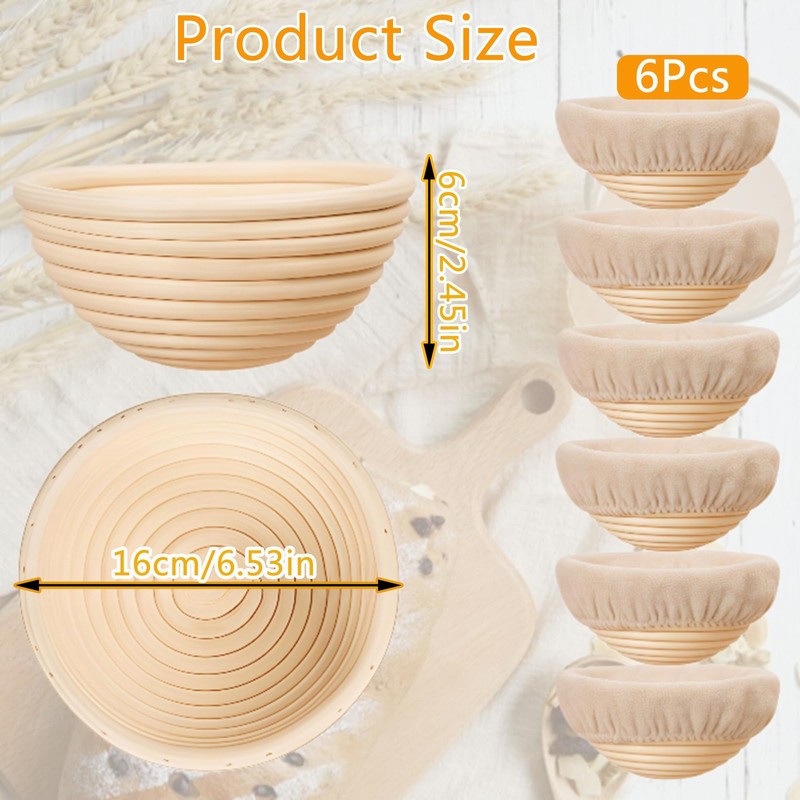 Spalivivre 6Pcs 6 Inch Banneton Bread Proofing Basket Sets, Banneton