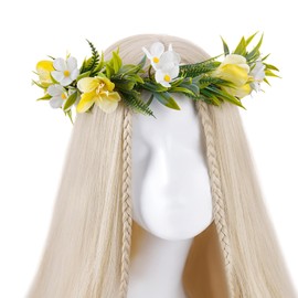 KorViSHOW Hawaiian Orchid Flower Crown - Tropical Floral Headband Artificial Hawaii Floral Headpiece with Ribbon Hula Dress Up Accessory for Girls Women Summer Beach Pool Party Decorations