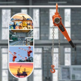 Manual Lever Chain Hoist, Chain Come Along 1.5T 3300lbs Capacity 20 FT Lifting Height, G80 Galvanised Chain Automotive Hoist Winch Puller with Brake, Two Hooks with Latches for Warehouse Garages Dock