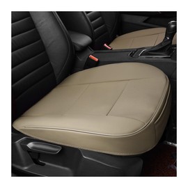 Ohleats Car Seat Bottom Cover Pad, PU Leather Car Front Seat Protection Cover with Pocket, Auto Front Seat Button Cushion Pad for Most Vehicles, Universal Car Accessories (Beige)